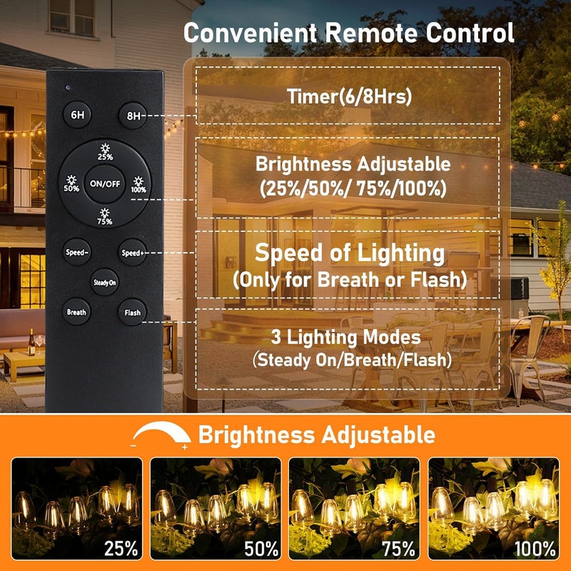 Bosceos Solar Outdoor String Lights Waterproof, 200FT Solar Powered String Lights for Outside with Shatterproof Bulbs, Dimmable ST38 LED Lights String, Patio Hanging Lights for Backyard Garden Party - Image 3